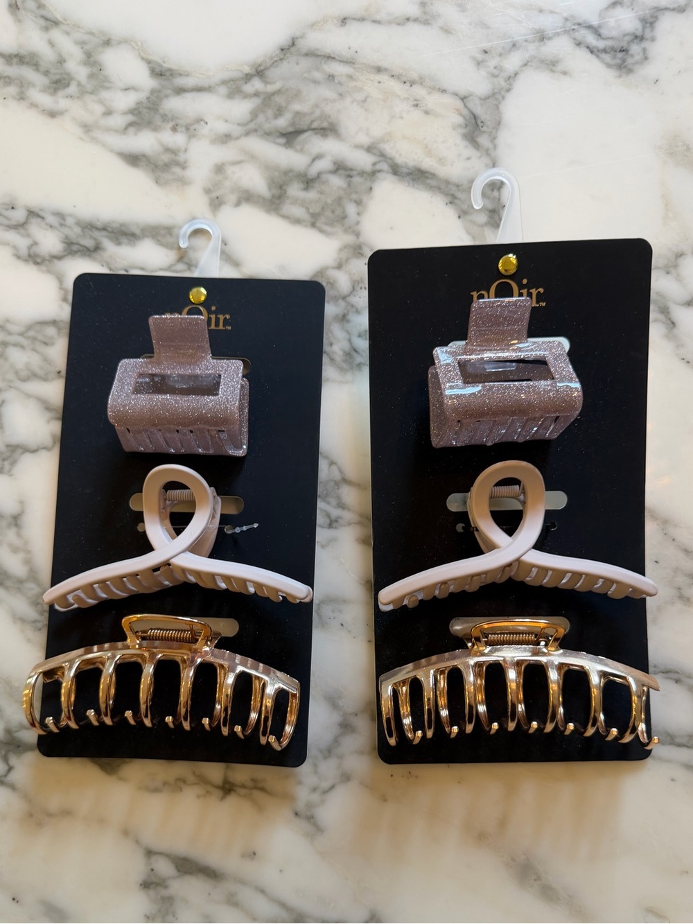 NWT nOir Bundle of 2 Hair Claw Clip Sets Gold tone Cream and Glitter 6 Piece